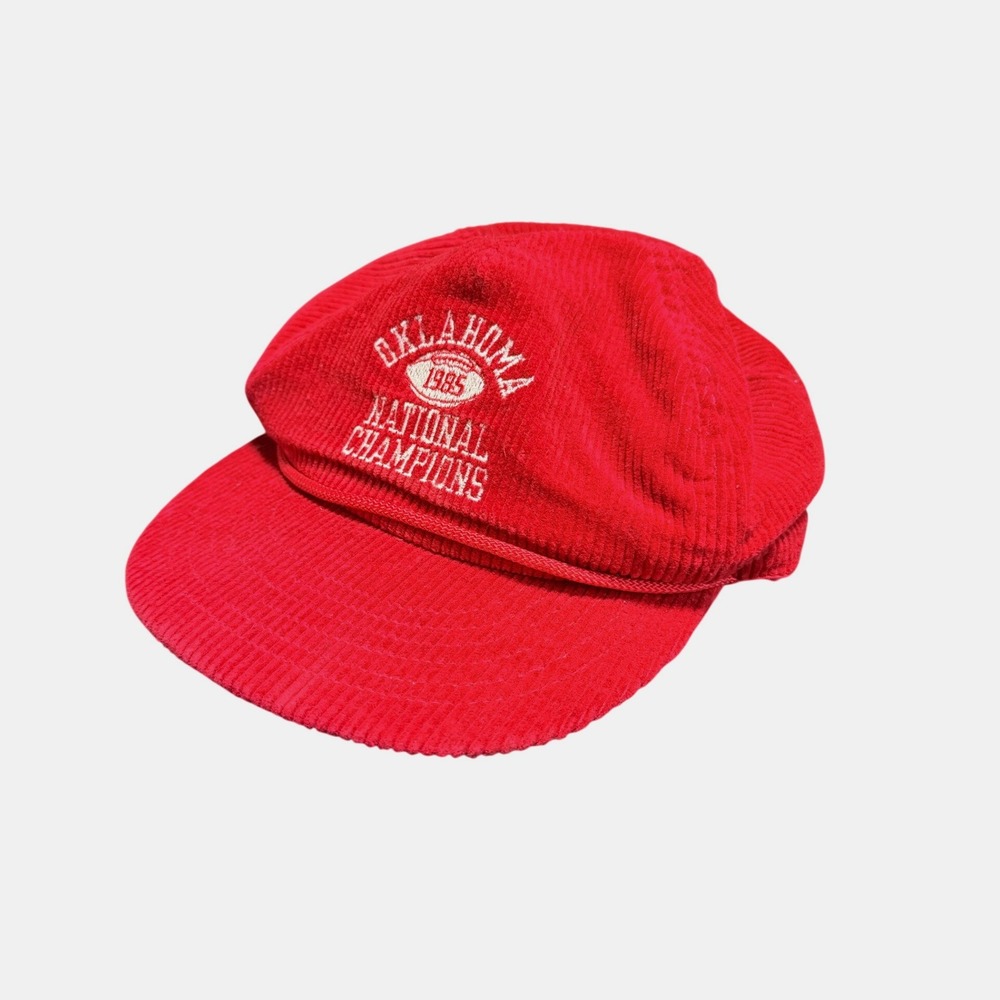 Vintage Oklahoma Sooners 1985 National Champions Red Corduroy Hat USA Collegiate